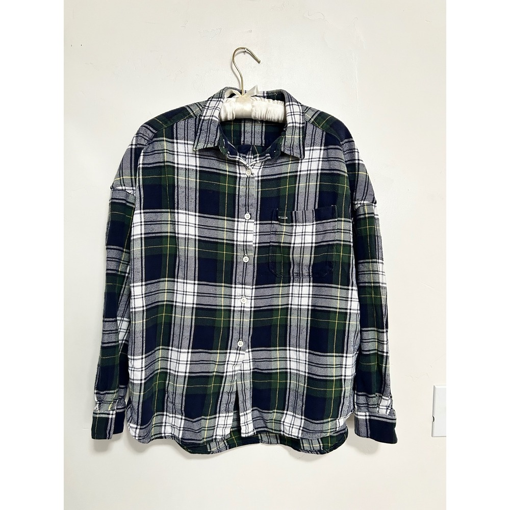 ALEX MILL Womens Plaid Flannel Button Up‎ Shirt Long Sleeve Green Navy Size L